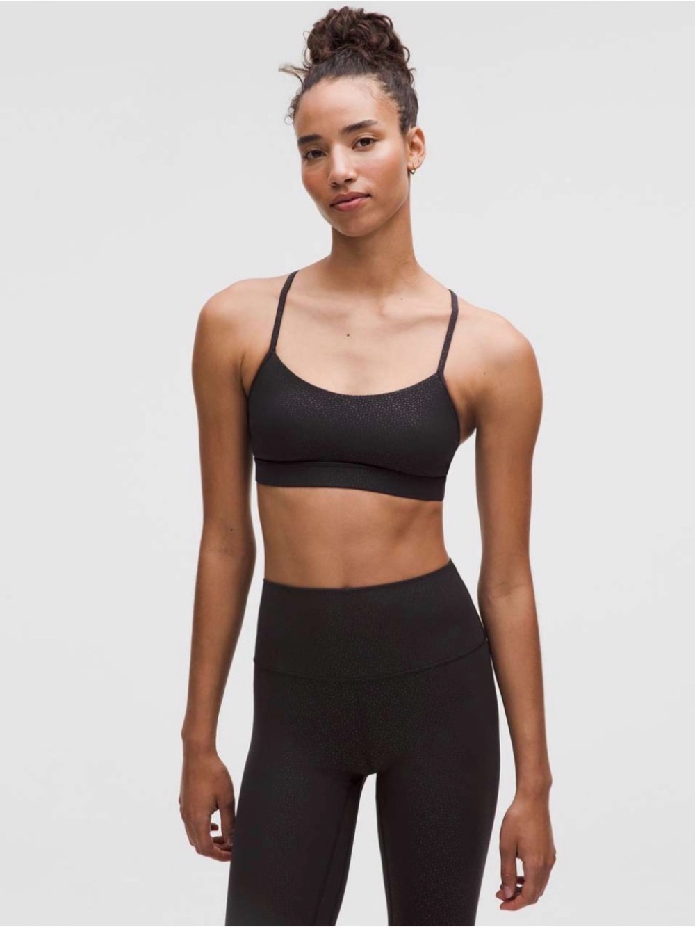 Lululemon Flow Y Bra Nulu *Light Support, A–C Cups Lace Dot Emboss Black Size 8